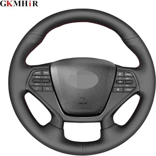 Hand-stitched Black Artificial Leather Car Steering Wheel Cover for Hyundai Sonata 9 2015 2016 2017 (4-Spoke)