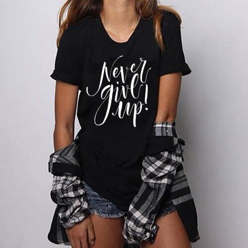 Hillbilly Womens NEVER GIVE UP Letter Printed Top T Shirts Short Sleeve Tees Shirt Femme Summer Gift For Girl Mujer Camisetas