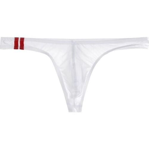 Men See Through Thong and G-String Ice Silk Panties Low Rise Briefs Underwear Solid Transparent Underpants Cueca Masculina A50