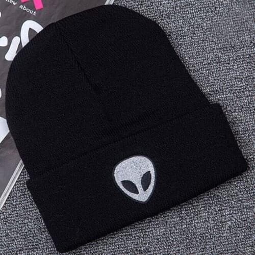 Unisex Mens Womens Winter Hat Embroidery Alien Beanie Knitted Hats For Women Hip-hop Outdoor Ski Camping Knitting Cap Bonnet