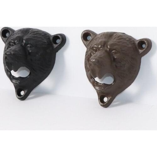 Vintage Cast Iron Bear Head Shaped Beer Opener Wall Mounted Glass Bottle Cap Opener Durable Kitchen Bar Openers Tools