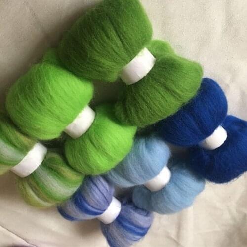 WFPFBEC diy 70S HOME HAND wool for needle felting doll eyes nose mat handle mix green merino wool roving fiber 10g/bag 6colors