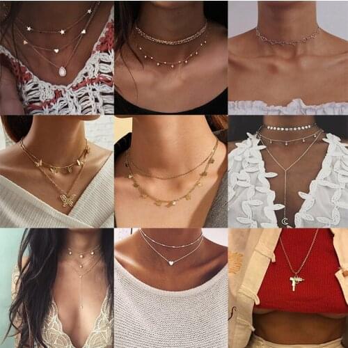 YWZIXLN Boho Multi-layer Heart Tassel Butterfly Crystal Pendant Fashion Necklaces Bijoux For Women Elegant Choker Jewelry N064