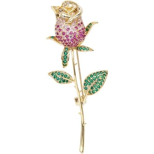 MADALENA SARARA Cubic Zirconia Rose Flower Women Suit Brooch Colorful Handmade Fine Quality
