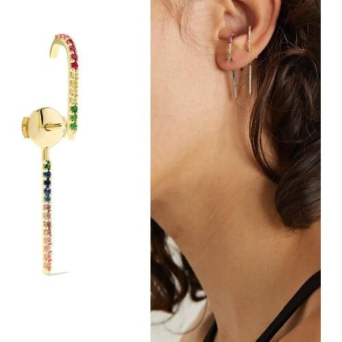 2021 New Fashion Colorful CZ J Shape Stud Earrings Women Charm Gold Color Rainbow White CZ Fashion Jewelry For Wedding Party