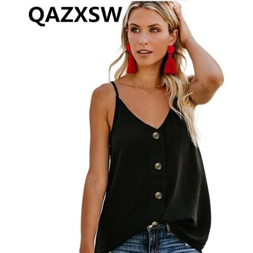 2019 New Summer T-shirt Women Tops Fashion Casual Sexy Sling Solid V Neck Sleeveless Loose Large Size Vest Women T-shirt ZW041