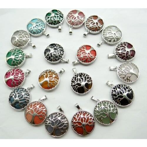 10pcs 27mm Tree of Life Pendant Necklace Snowflake obsidian tiger eye Natural Stone Pendants Handmade Reiki Charm Jewelry making