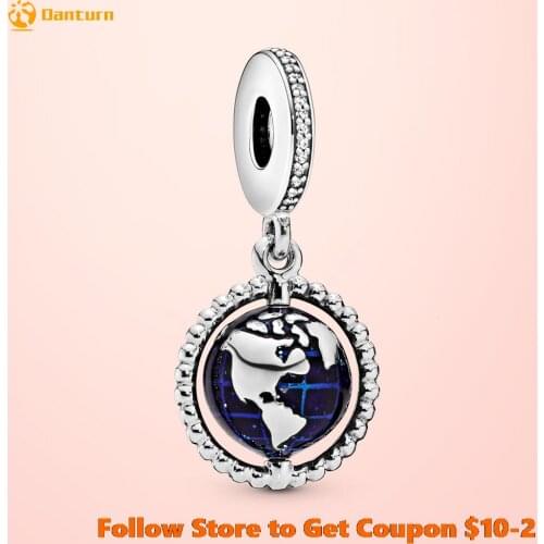 Real 925 Sterling Silver Beads Spinning Globe Pendant Charms fit Original Pandora Bracelets Women Jewelry