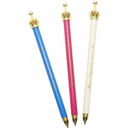 3 pcs Korea & Japan Fashion Fashion Metal Push Cartoon Dream Crown Decorative Spot Ballpoint Pen 0.5mm Blue Refill