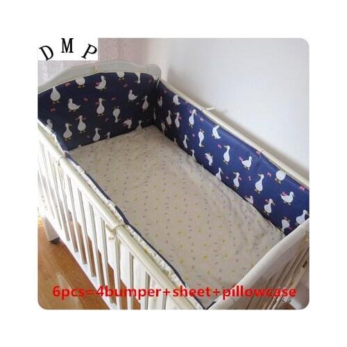 6pcs Cartoon Kids Baby Crib Bedding Sets for Girl and Boys Cotton Children articulos de bebe (4bumper+sheet+pillow cover)