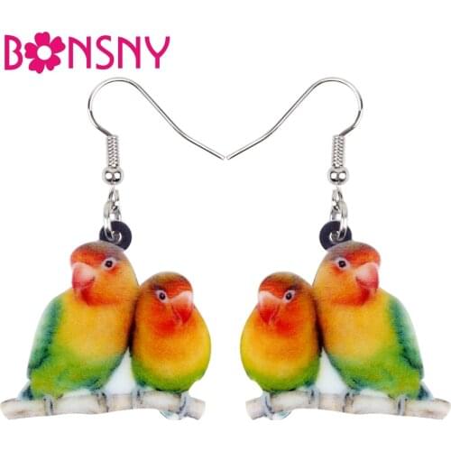 Bonsny Acrylic Sweet Africa Fischers Lovebird Parrot Earrings Big Long Dangle Drop Novelty Animal Jewelry For Women Girls Gift