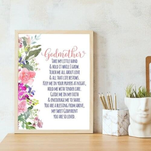 Watercolor Flowers Canvas Painting Text Calligraphy Wall Picture for Living Room Godmother Posters and Prints Home Decor Art