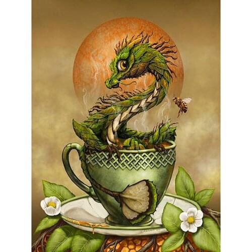 DIY Diamond Painting Cross Stitch Kits Diamond Mosaic Tea Cup Dragon Full Round Diamond Embroidery Holiday gift Home Decoration