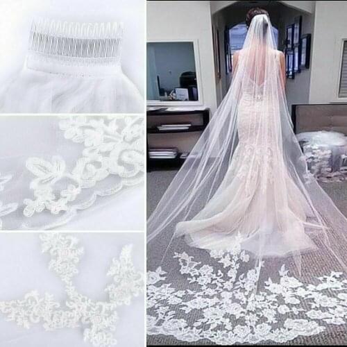 3 M White Ivory Cathedral Length Lace Edge Bride Wedding Bridal Long Veil + Comb