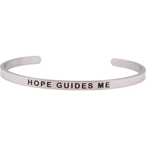 "HOPE GUIDES ME" Custom Stainless Steel Engraved Message Bracelet Personalized Positive Inspirational Mantra Bangle Jewelry