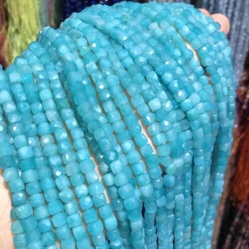 Natural Stone Amazonite Bead Square Shape Faceted Loose Spacer Beads for Jewelry Making Necklace DIY Bracelet Accessories 4mm