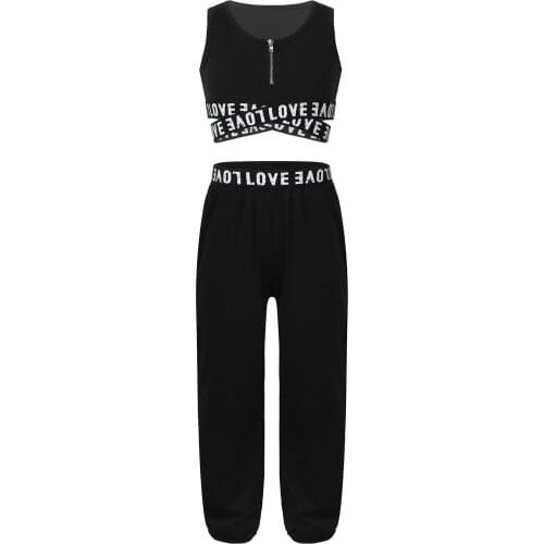 Kids Girls Gymnastics Tracksuits Outfit Dance Sports Yoga Workout Fitness Sportwear Sport Suits Crop Top Tanks with Pants Set