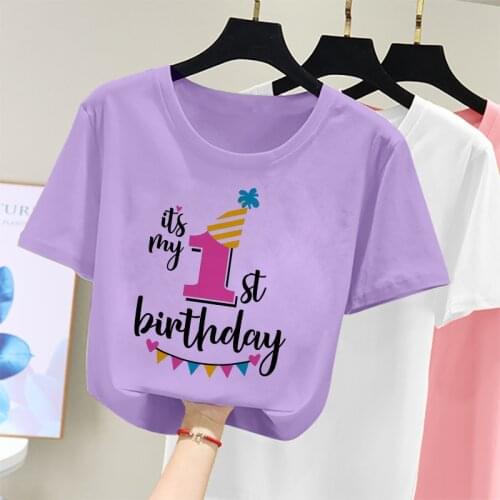 Purple Girl Birthday Cartoon T Shirt For Girls Tshirt Number 2 3 4 5 6 7 8 Graphic Kids Clothes Boys Letter Print Short Sleeved