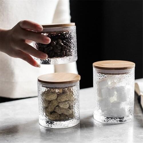 Kitchen Glass Sealed Jars Natural Bamboo Lid Tea Cans Coffee Beans Storage Jars Simple Spice Sugar Organizer Sealing Container