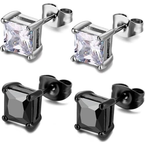 Square Stud Earrings For Men Women Stainless Steel Fashion Aaa Zircon Korean Cool Edgy Kpop Small Ear Studs Unisex Jewelry Gifts