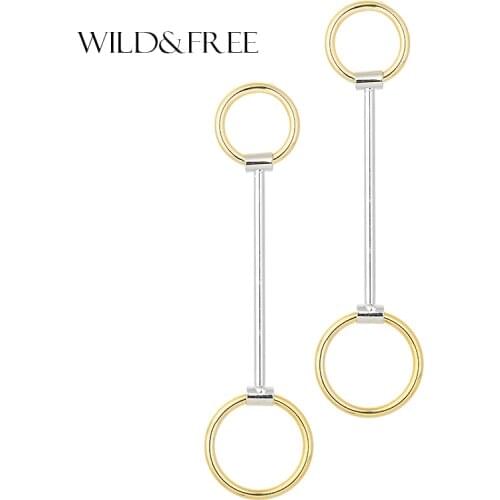 Wild&Free Fashion 2018 Gold Color Double Circle Drop Earrings Wedding Simple Long Earrings Club Factory Punk Jewelry Wholesale