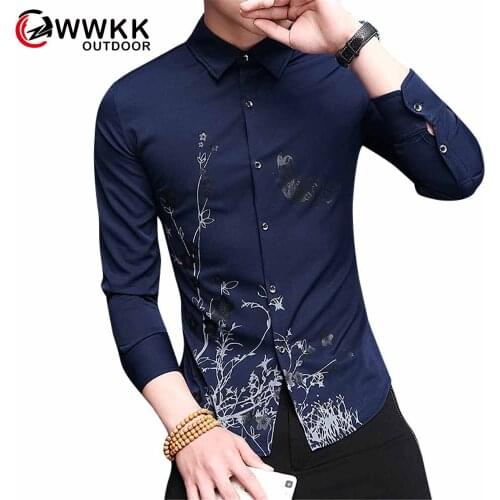 Mens Fashion Casual Long Sleeved Printed Shirt Slim Fit Male Social Business Dress Brand Clothing Soft Quick Drying Comfortable