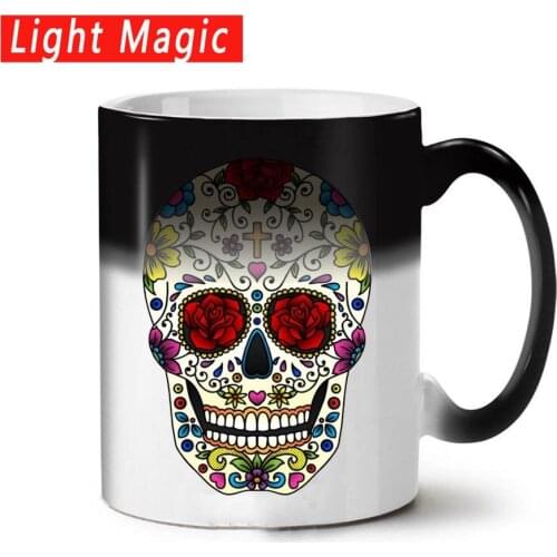 New Colorful Skull Mugs Heat Color Changing Cup Discoloration Magic Creative Funny Ceramic Coffee Cup Mug