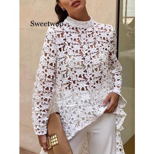 New Fashion Womens Summer Lace Hollow Out Long T-Shirt Tops Ladies Summer Long Sleeve Cover Clothes