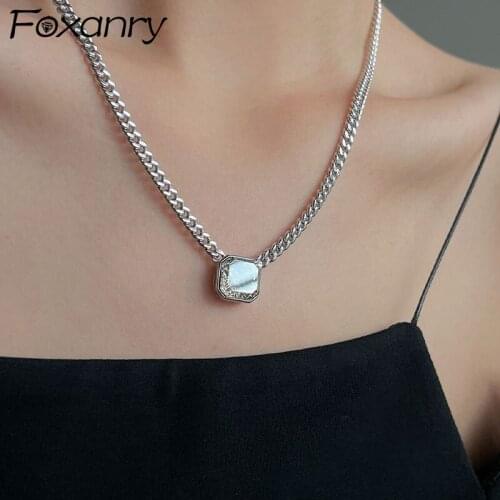 FOXANRY 925 Sterling Silver Thick Chain Necklace for Women Trendy Elegant Punk Vintage Couples Sparkling Zircon Party Jewelry