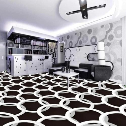 Custom Self-Adhesive Waterproof Mural Wallpaper Modern 3D Black And White Circle Geometric Pattern 3D Floor Painting PVC Sticker