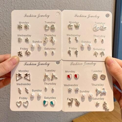 2021 new fashion and simple female earrings small and exquisite set 7 pairs of Ear studs sweet personality all-match jewelry