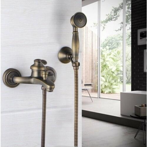 Antique Brass Bath Shower Faucets Set Bathtub Faucet Water Mixer Bathroom Faucet Tub Mixer Tap with Hand Shower KD1213