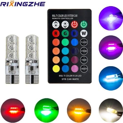 RXZ 50pcs T10 W5W LED Car Lights LED Bulbs RGB With Remote Control 194 168 501 Strobe Led Lamp Reading Lights White Red Amber12V