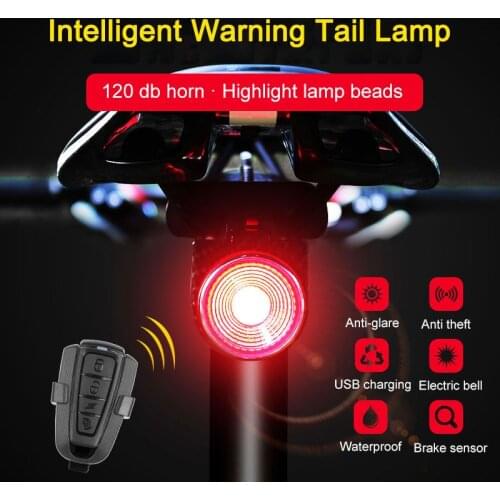 Smart USB Rechargeable Bicycle Taillight Wireless Remote Control Bike Light Safety Cycling Warning Rear Lamp with Horn