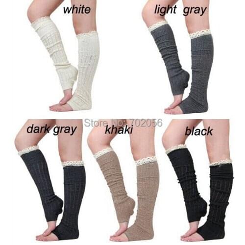 Crochet Lace Trim Knit Leg Warmers Boot Socks Knee High boot cuffs warmers 5colors,61cm length 26 pairs/lot #3716