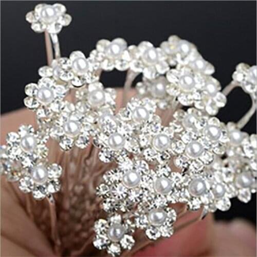 20 pcs/pack Wedding Bridal Pearl Hair Pins Flower Crystal Hair Clips Bridesmaid Hair Jewelry Accessories hairpin Wholesale