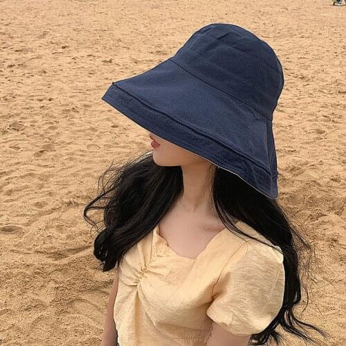 2021 New Double Use Bucket Hat Women Bonnet Big Brim Panama Reversible Spring Summer Outdoor Sun Protection Cap Fisherman Hat