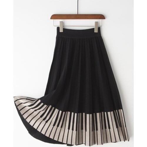 2020 High Waist Knitted Winter A-Line Long Chic Striped Hem Women Autumn Midi Skirt Faldas Jupe Femme Saia