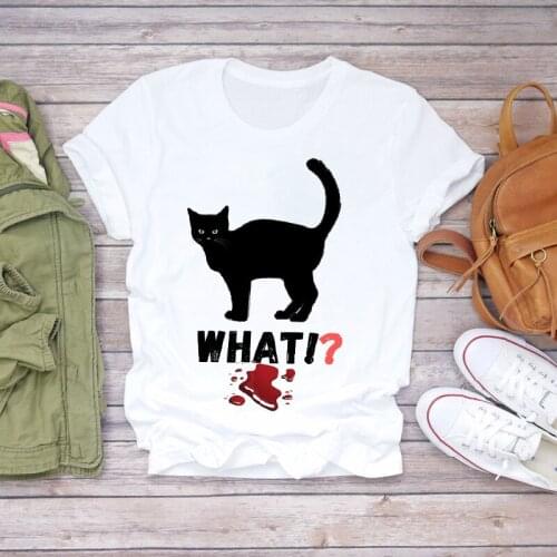 Women Cartoon Cat Funny Printing Animal Halloween Print Lady T-shirts Top Womens Graphic T Shirt Ladies Female Tee T-Shirt