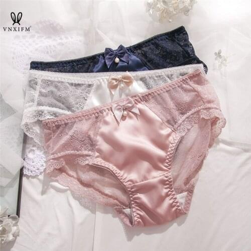 2021Pearl bow lace stitching womens panties, soft and shiny satin panties, transparent seamless cotton crotch underwear panties