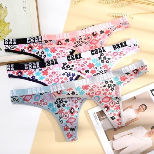 Women Sexy Print Pattern Panties Letter Belt Cotton Seamless G-String Thongs Female Low Rise Underwear Breathable Lingeries