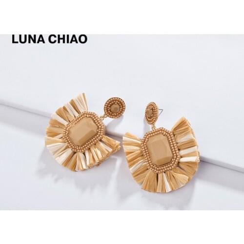 LUNA CHIAO 2020 Spring Summer New Trendy Women Fashion Earrings Raffia Drop Statement Earring Jewelry Aretes Rafia