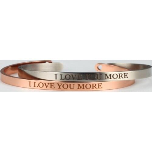 Engraved I LOVE YOU MORE Rose Gold C Bangle Stainless Steel Women 4mm Open Bracelets Jewelry 2019 Wholesale