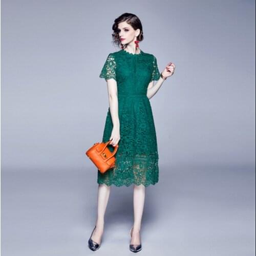 Runway Maxi Long Dress Womens Short Sleeve Lace Hollow out Embroidery Dress Solid White Elegant Formal Party Dresses