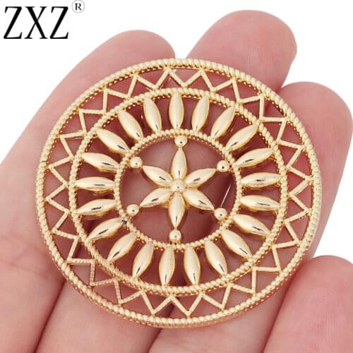 ZXZ 5pcs Gold Tone Plated Large Filigree Flower Round Circle Charms Pendants for Jewelry Making Findings 47x47mm