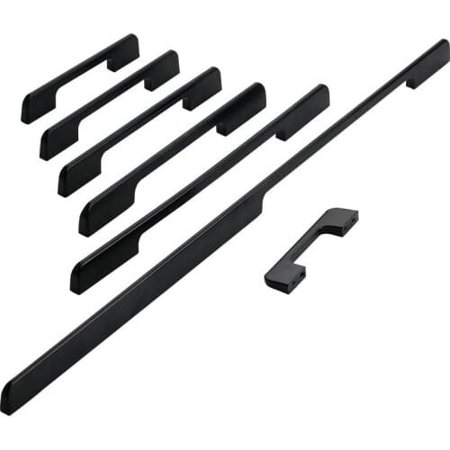 1PC Modern Kitchen Handles Furniture Black Aluminum Home Improvement Wardrobe Cupboard Drawer Handle Furniture Hardware
