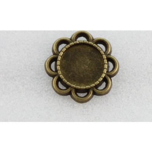 100PCS Antiqued Bronze 10mm Round Cabochon Settings Blank Flower Flatbacks #23170
