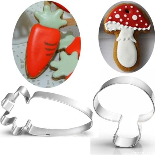 2pcs Mushroom carrot Moldes Metal Cookie Cutter Fondant Craft Cake Decorating Cooking Tool cortador de biscoito moule patisserie