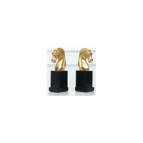 2 PCS/SET HOME STUDY LIBRARY BOOKEND GOLDEN HORSE HEAD ORNAMENTS RESIN FURNISHINGS BOOKSHELF ACCESSORIES NORDIC HOME DECORATION