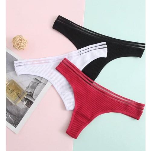 New Cotton Womens Underwear Panties Sexy Thong Soft Breathable Comfortable Fashion Low-waist G-String Womens Lingerie 2Pcs